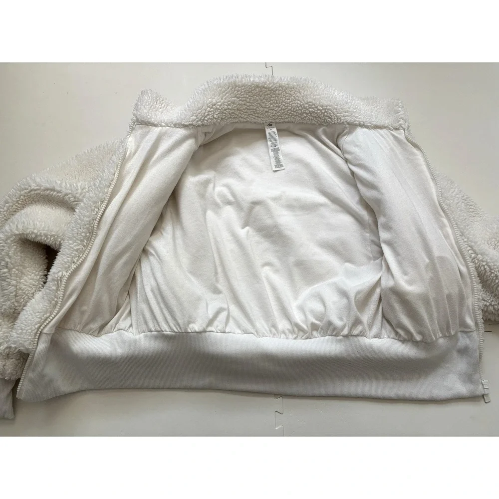 ALO Yoga Foxy Sherpa Jacket Womens Fleece Bomber Teddy Zip - Size XS Ivory White